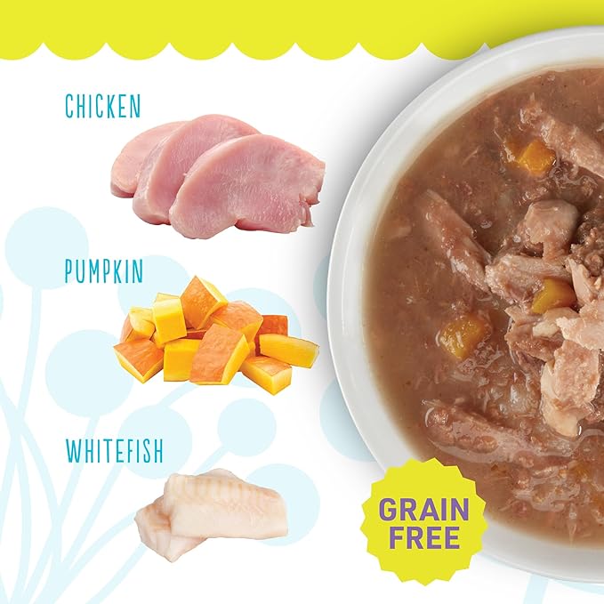PETITE CUISINE Whole Foods Wet Cat Food, Tuna, Pumpkin & Ocean Whitefish Entree in Broth, 2.8 oz. Can (24 Count)