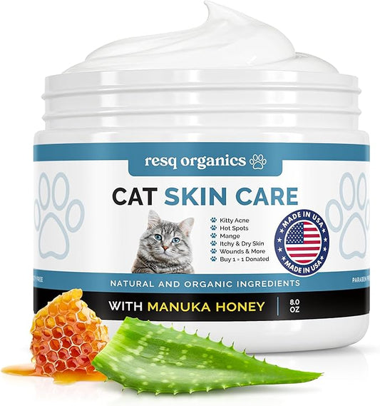 Cat Paw Balm Cat Cream 8 oz: Hot Spot Treatment for Cats Dermatitis, Mange Treatment, Cat Itchy Skin Relief for Dry Skin, Pet Wound Care, Natural Allergy Relief with Manuka Honey, Aloe Vera, Vitamin E