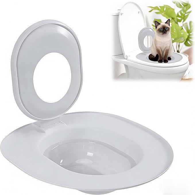 Cat Toilet Seat Training Kit,Reusable Plastic Trainer for Pet Cleaning,Removable Pet Toilet Training System,Portable Trainer for Home Pet Shop Pet Care,Easy Installation,Stable and Durable (Grey)