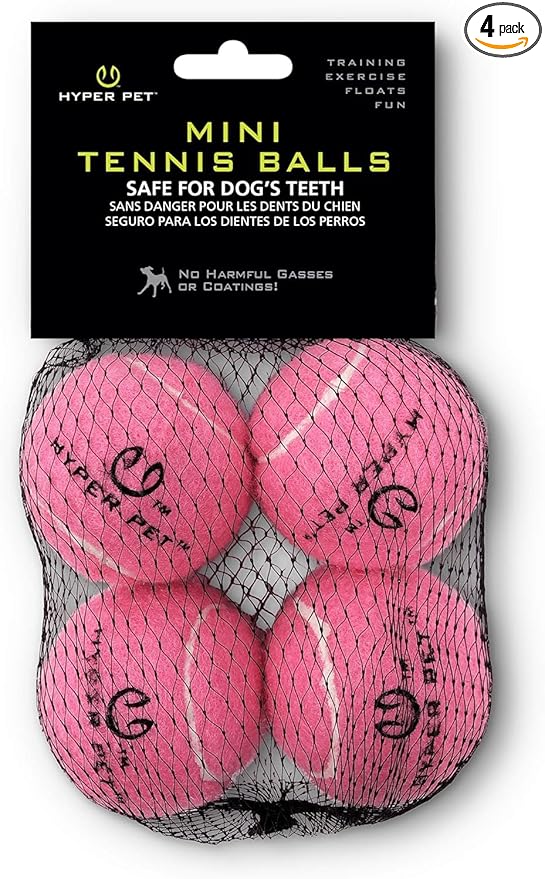 Hyper Pet MINI Tennis Balls for Dogs (Safe Dog Ball Tennis Balls for Exercise & Training) Interactive Toys work with Hyper Pet K9 Kannon MINI Dog Ball Launcher - 4 Pack Pink