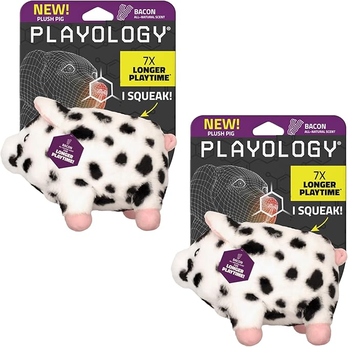 Playology Dog Toys | Plush Pig Stuffed Animal for Dogs, Value 2-Pack | Bacon Scented Small Squeaky Dog Toys | Plush Chew Toy for Dogs