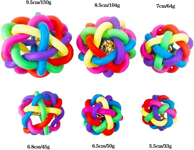 Wiggle Ball Dog Toy 6 Sizes, Pet Toys Colorful Interactive Balls with Bell