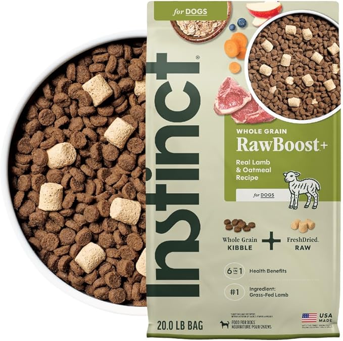 Instinct RawBoost, Natural Dry Dog Food with Freeze-Dried Pieces, Whole Grain Recipe - Real Lamb & Oatmeal, 20 lb. Bag