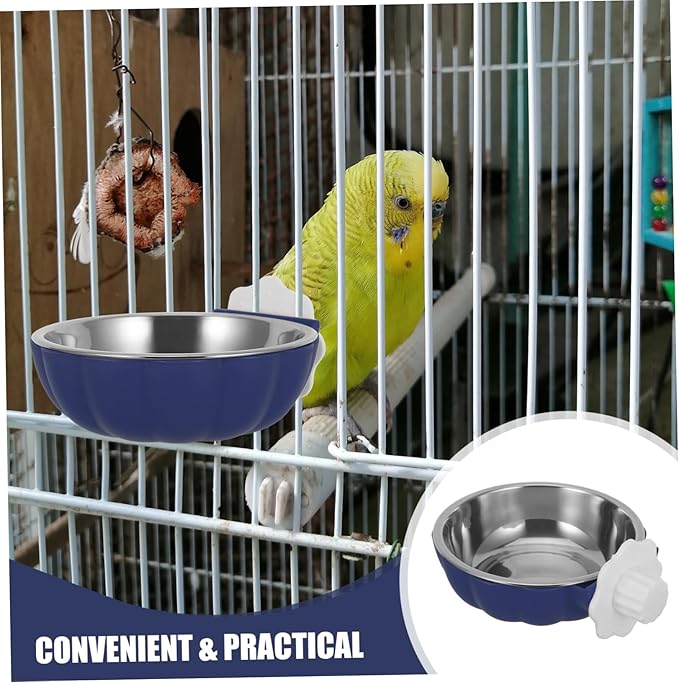 Stainless Steel Bird Feeding Bowls with Clamp Holder Parrot Food and Water Dish Easy to Clean Accessory for Bird Cages for Small Animals