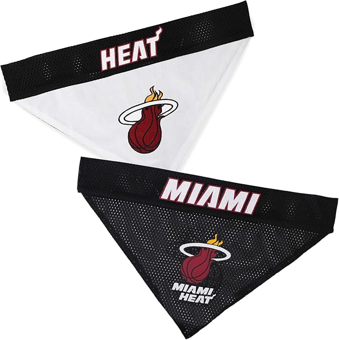 Pets First NBA Dog Bandana - Miami Heat Reversible Pet Bandana. 2 Sided Home & Away Sports Bandana with a PREMIUM Embroidery TEAM Logo, Small/Medium