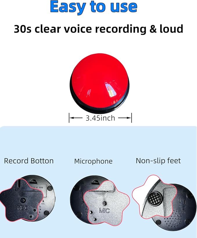 Dog Buttons for Communication - 30s Customizable Sound Button with Anti-Slip Mat & 25 Stickers,Loud and Clear Talking Buttons Set for Pets (4 Color)
