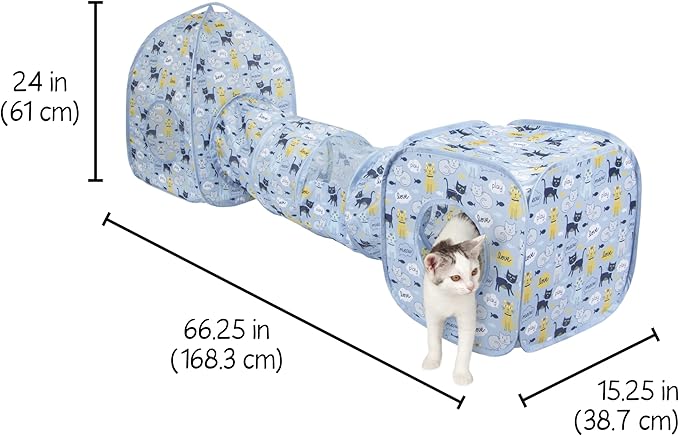 Kitty City Blue Cat-Themed Cat Play Furniture Set, Collapsible Pop-Up Cat Toys Combo with Cube, Tunnel & House, Indoor Cat Playground for Play, Hiding & Lounging