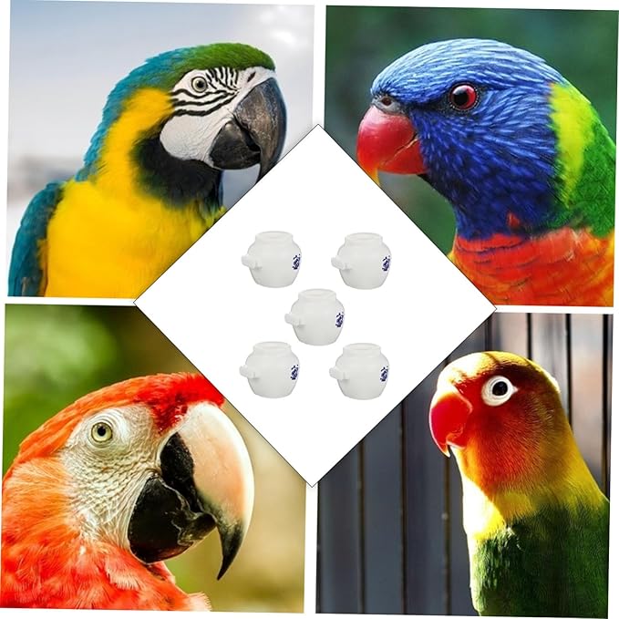 5pcs Small Blue and White Porcelain Style Parrot Bowls Bird Feeding Cups Water Dishes for Cockatiels Parakeets Bird Cage Accessories
