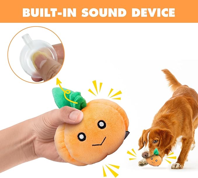 7" Squeaky Plush Toy for Puppies Small Dogs Self Etertainment Washable Soft Made [PET ONLY] (Little Pumpkin)