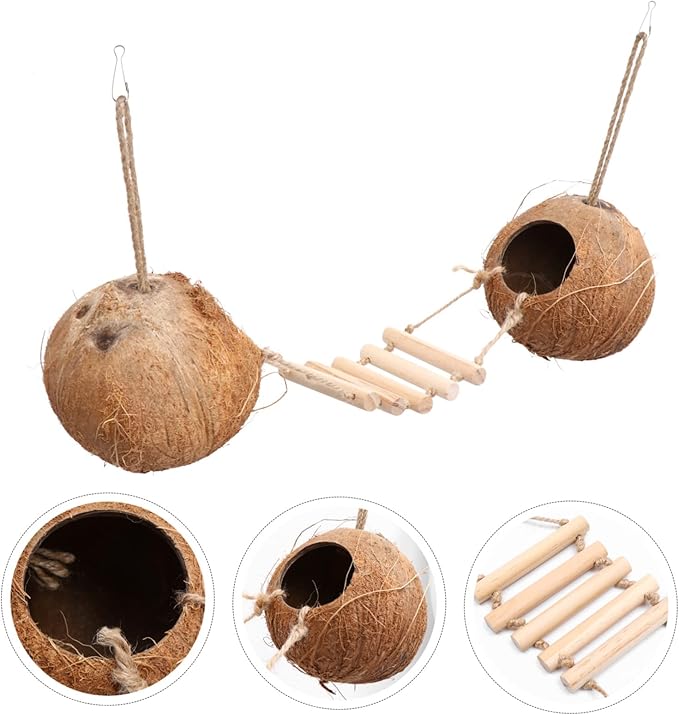 BESPORTBLE Parrot Hamster Coconut Ladder Nest for Small Pets Easy Install Bird Cage Accessory Parakeet Coconut Nest Hideout