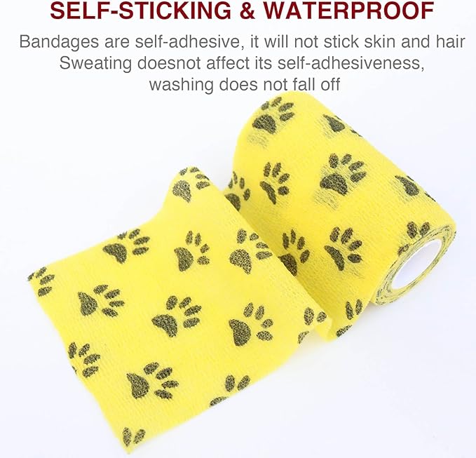 Self-Adhesive Vet Wrap for Pets - 6 Rolls 4 Inch Cohesive Bandage for Dogs Cats Horses Rabbits, Pet First Aid Wound Care Stop Bleeding Prevent Licking