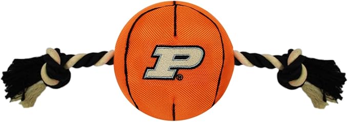 NCAA Purdue Boilermakers Basketball Rope Toy for Dogs & Cats. Tough Nylon, Sporty Basketball Design, Heavy-Duty Ropes with Inner Squeaker
