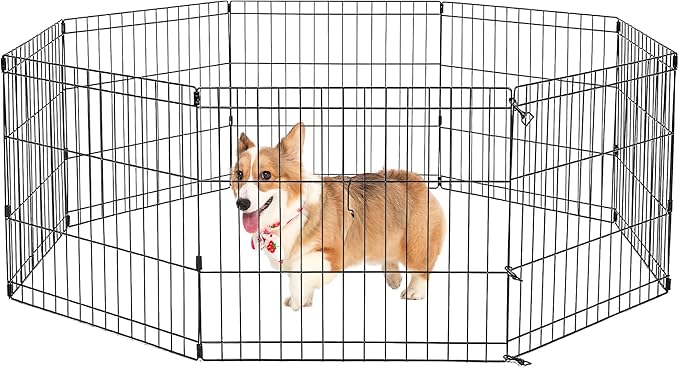 PAWZ Road Dog Playpen Foldable Metal Dog Fence Outdoor/Indoor Use Portable Design for RV and Camping- 8 Panels (24" Wide Each), 30 inch Height for Small Dogs Puppy Large Dogs