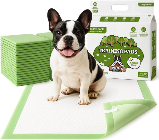 Pogi’s Dog Pads with Sticky Tabs – Large, Super Absorbent, Odor Blocking, 40-Count (24x24in)