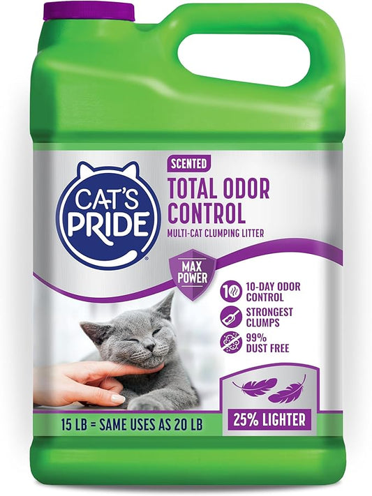 Cat's Pride Max Power: Total Odor Control - Up to 10 Days of Powerful Odor Control - Strong Clumping - 99% Dust Free - Multi-Cat Litter, Scented, 15 Pounds
