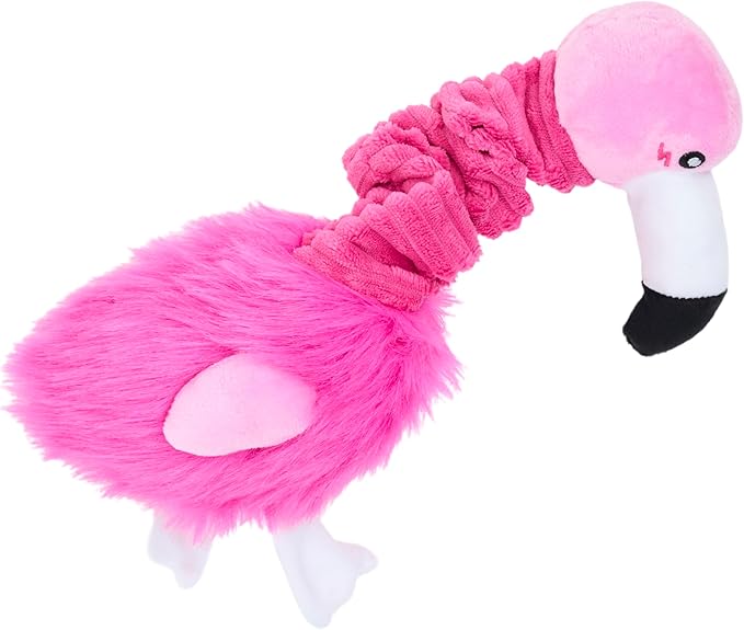 ZippyPaws Bungee Buddiez Plush Squeaky Dog Toy (Flamingo)