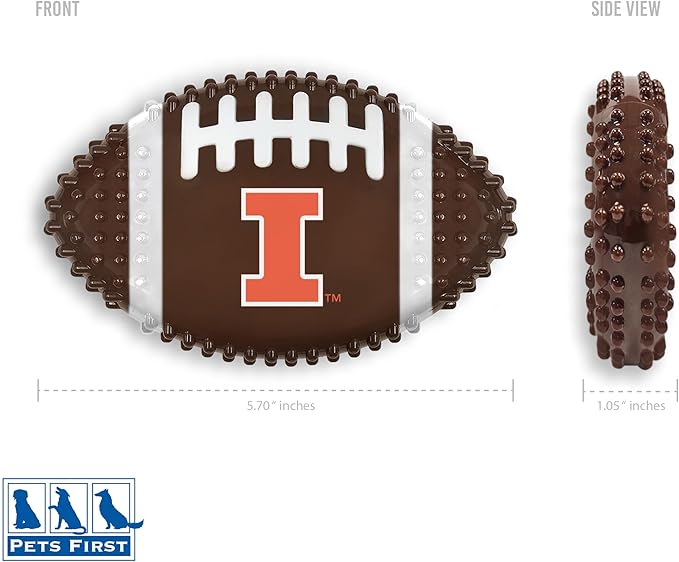 NCAA Illionois Fighting Illini Mega-Chew Hard Nylon Bacon-flavored Dog Bone Football Chew Toy. Interactive Tasty & Fun Dog Chew Toy. Indestructible Strong Durable Tough Dog Toys for Aggressive Chewers