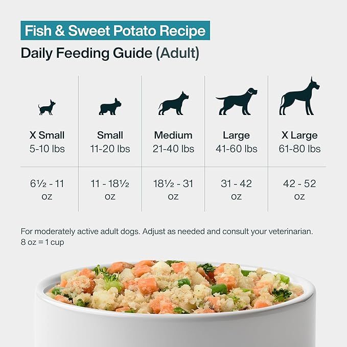 JustFoodForDogs Frozen Fresh Dog Food Toppers and Meals, Human Grade, Balanced Fresh Pet Meal or Topper, No Preservatives, Limited Ingredient Recipe, Fish & Sweet Potato 18 oz - 7 Pack