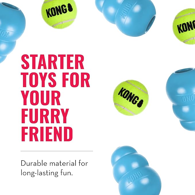 KONG Puppy Starter Dog Toy Kit - Interactive Play Kit with SqueakAir Balls, Easy Treat, Wild Knots Bear & KONG Toy - For Medium Puppies - Blue