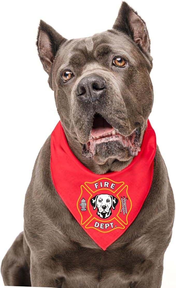 Firefighter K9 Fire Dept Dog Bandana | 100% Cotton Adjustable Triangle | Made in USA | Firehouse | Rescue Squad | Halloween Costume | First Responder | Dalmation |Red, X-Small (1380)