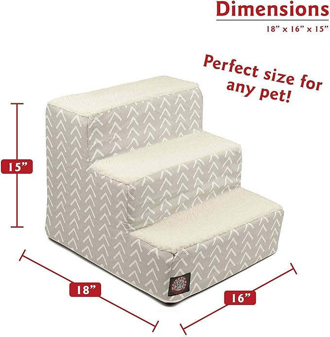 Majestic Pet 3 Step Portable Dog Stairs for Small Dogs to get on Bed Supports 250 lbs or Less – Dog Steps for High Bed with Machine Washable Cover –Pet Stairs for Cats Boho Arrow Light Gray
