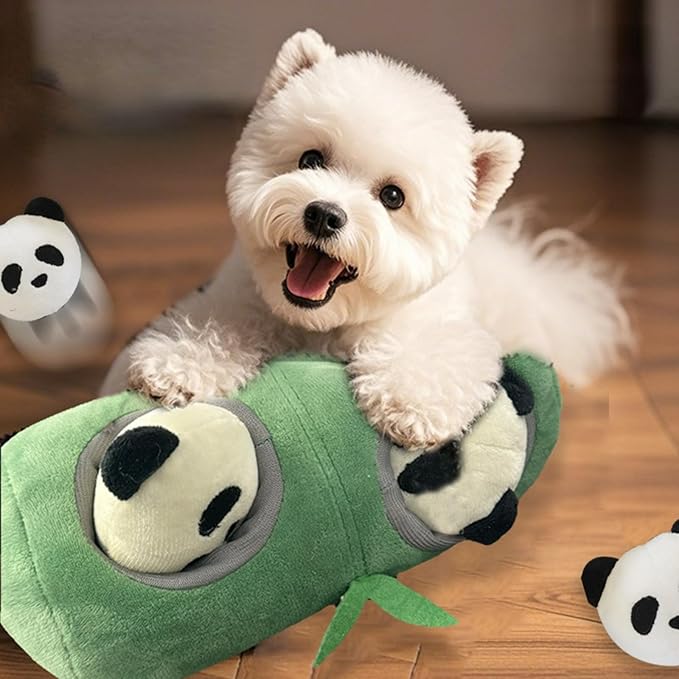 Dog Puppy Snuffle Hide-and-Seek Toy Set Cute Panda Bamboo Shapes Crinkle Paper BB Sound Slow Feeding Pet Toy Dog Accessories Gift for Christmas (Panda Bamboo 2pcs)