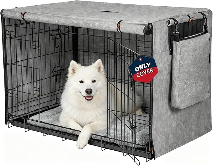 Dog Crate Cover 42 Inch, Heavy Duty Waterproof 600D Oxford Kennel Cover for Wire Cages with 1/2/3 Doors, Privacy Pet Cover with Storage Bag - Machine Washable, Indoor/Outdoor,Gray