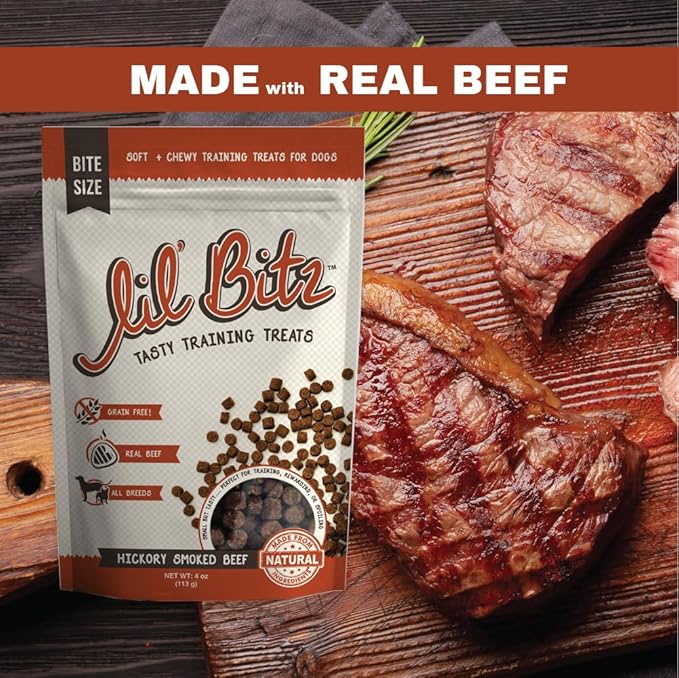 Soft & Chewy Training Treats for Dogs, Bite Size Reward Treats for Training & Positive Reinforcement, Grain Free Dog Treats Made with Real Beef, Hickory Smoked Beef Flavor, 12 Pack (4 oz Each)