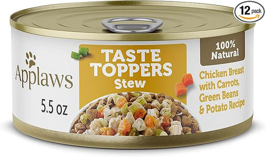 Applaws Taste Toppers, Grain-Free Dog Food Topper, Limited Ingredient, Chicken Stew with Carrots, Green Beans & Potato (12 x 5.5oz Cans)