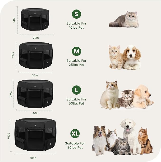 X-ZONE PET Dog Playpen Portable Pet Play Pens for Puppies, Cat, Rabbit, Chicks, Foldable Exercise Play Tent Kennel Crate, Indoor/Outdoor Travel Camping Black X-Large