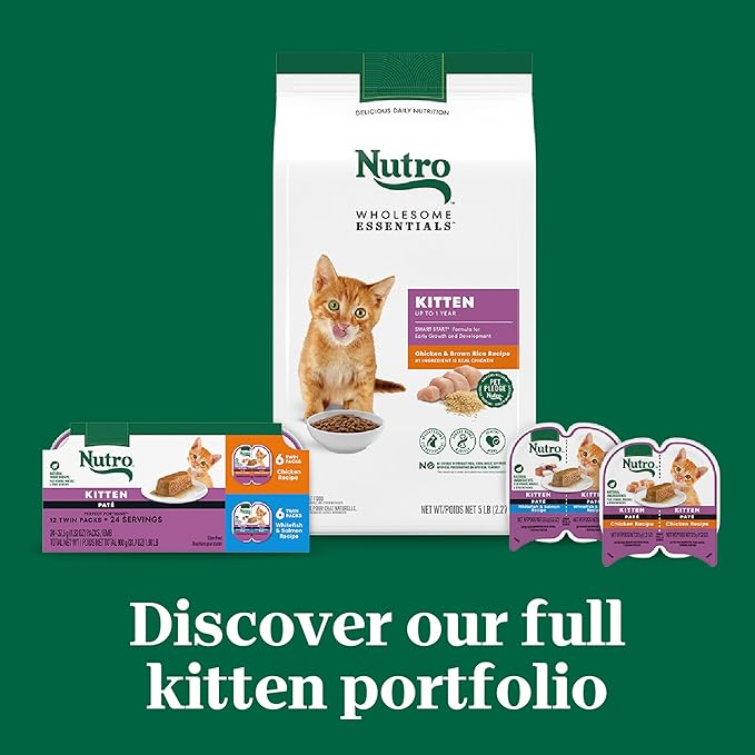 Nutro Perfect Portions Wet Kitten Food Pate Chicken Recipe and Whitefish and Salmon Recipe, Pate Wet Cat Food, 2.6 oz. Twin-Pack Trays, 12 Count, 24 Servings