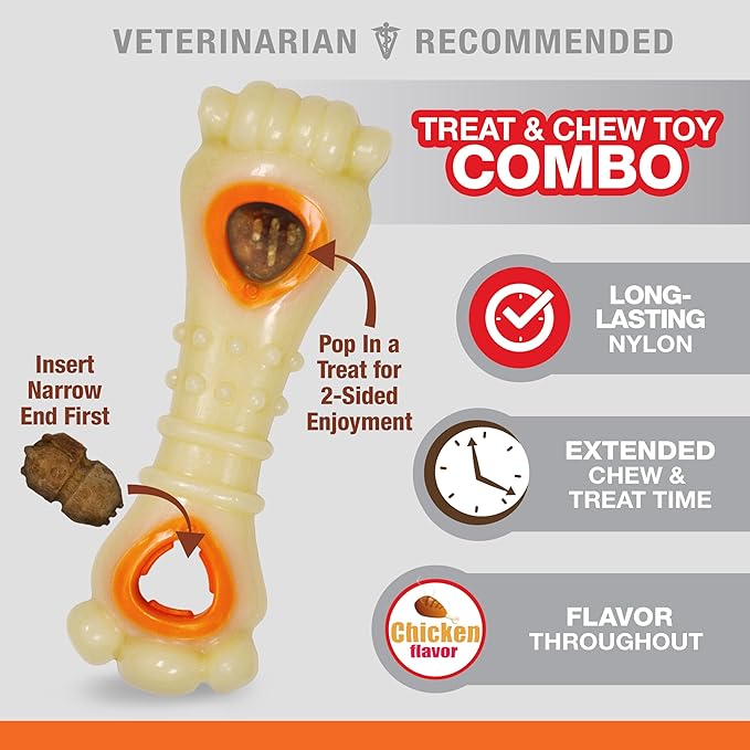 Nylabone Power Chew Knuckle Bone Pop-In Treat Toy for Dogs, Interactive Treat Dispensing Dog Chew Toys to Keep Them Busy, Slow Feeder, Long Lasting Chicken Flavor, Large Dogs - Up to 50 lbs