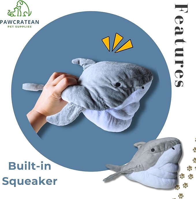7" Squeaky Plush Toy For Puppies Small Dogs Self Etertainment Washable Soft High Quality Made [PET ONLY] (Grey Shark)