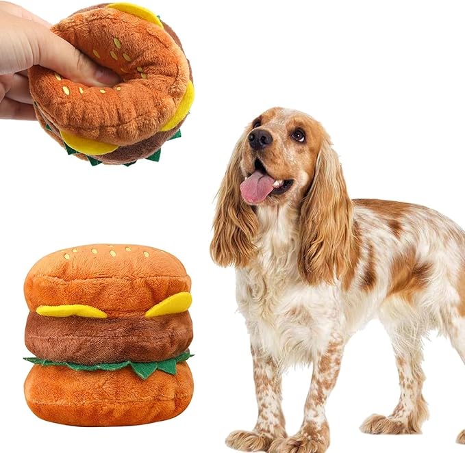 1pc Hamburger Shape Dog Squeaky Toy,Dog Squeak Toy for Pet Dogs Biteable Chewing Squeeze Hamburger Bone Toy Biting Resistant Cat Soft Pet for Dogs