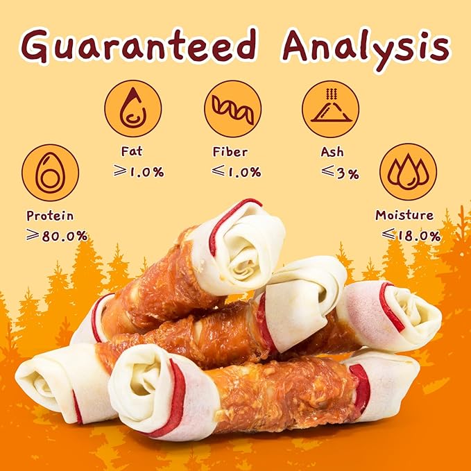 Jungle Calling Chicken Wrap Knotted Bones Dog Chews, Long Lasting Beefhide Treats Real Rawhide Bones for Large Dogs Edible Training Treats