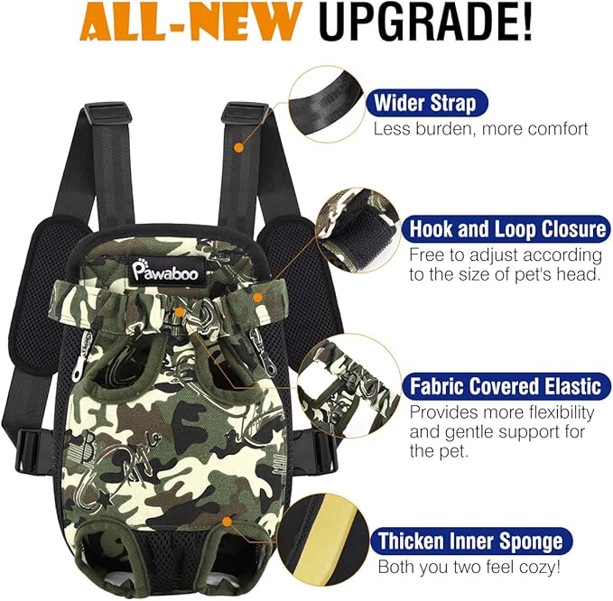 Pawaboo Pet Carrier Backpack, Adjustable Pet Front Cat Dog Carrier Backpack Travel Bag, Legs Out, Easy-Fit for Traveling for Small Medium Dogs Cats Puppies, Small (Pack of 1), Deep Camouflage Black