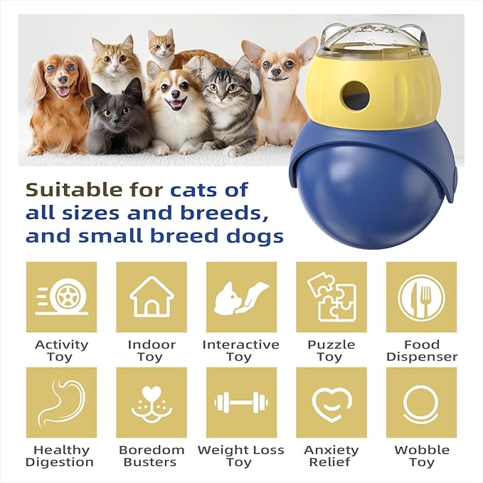 Interactive Cat Toys - Adjustable Food Dispenser | Fun Sliding & Rolling | Enrichment Portion-Control Slow Feeder for Kittens & Adult Cats