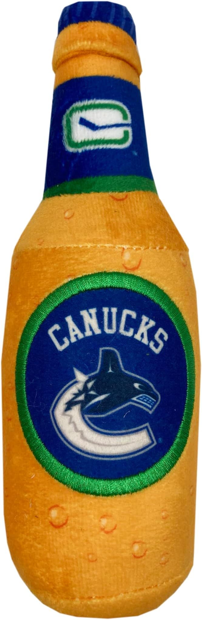 Pets First NHL Vacouver Canucks Beer Bottle Plush Dog & Cat Toy- Cutest Stadium SODA Bottle Snack Plush Toy for Dogs & Cats with Inner Squeaker & Beautiful Hockey Team/Logo