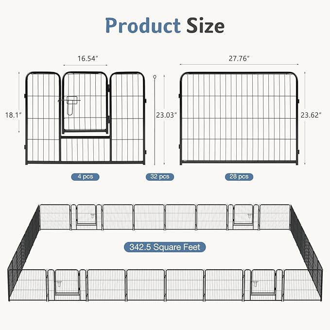 DUMOS Dog Playpen Indoor, Metal 24 Inch 32 Panels Foldable Pet Fence with Door, Outdoor Small Medium Large Dog Puppy Portable Exercise Play Pen for RV Camping, Trips, Play Yard