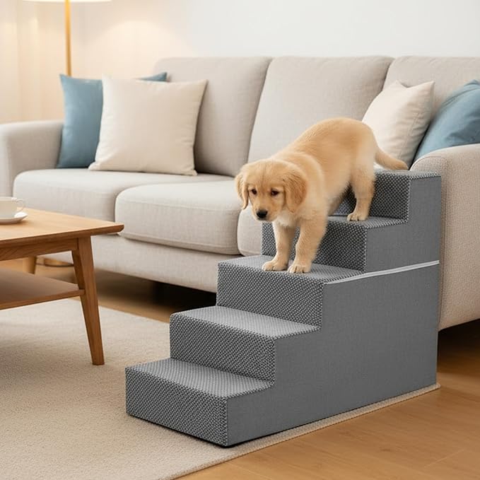 NEWBULIG 5-Step Dog Stairs, 22.5" H Dog Steps for High Bed, Non-Slip Sturdy Pet Steps for Small Dogs and Cats, Pet Ramp for Sofa and Chair Indoor(Grey)