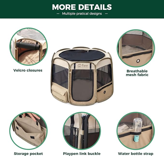 FXW Gotent Unleashed Dog Playpen Designed for Indoor/Outdoor/Travel Use, Suitable for Puppy and Small Dogs, Portable & Foldable, 36 inch│Patent Pending