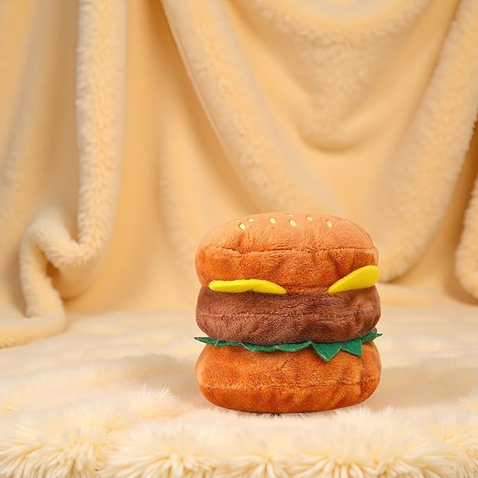 Hamburger Shape Dog Plush Squeaky Toy, Dog Squeak Toy for Pet Biteable Plush Chewing Squeeze Hamburger Bone Toy Biting Resistant Cat Soft Pet for Dogs, Squeak Toys