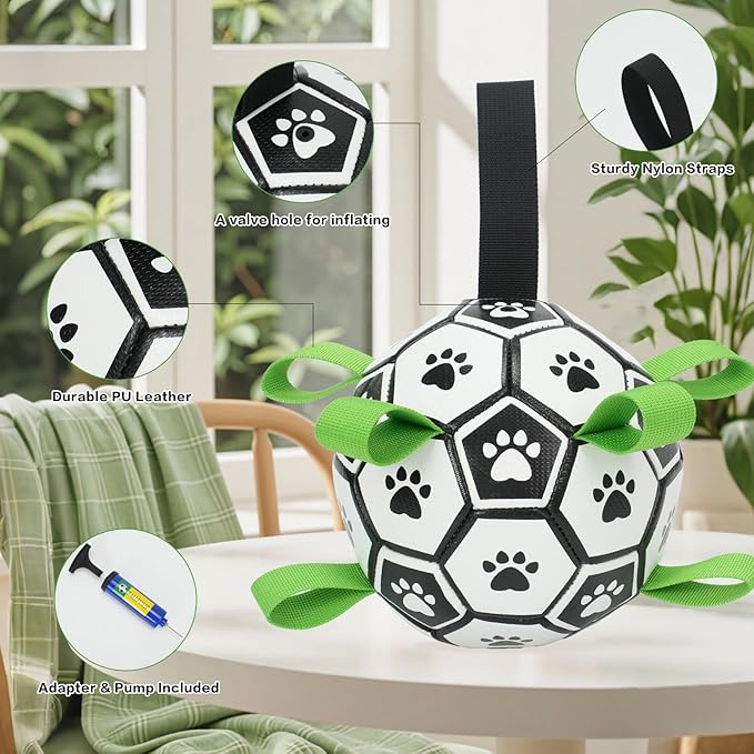 Dog Toys Balls, Dog Soccer Ball with Straps, Dog Birthday Gifts, Durable Balls for Small Medium Pet, Puppy Outdoor Toy, Pet Training Soccer Ball, World Cup Soccer (6 Inch)