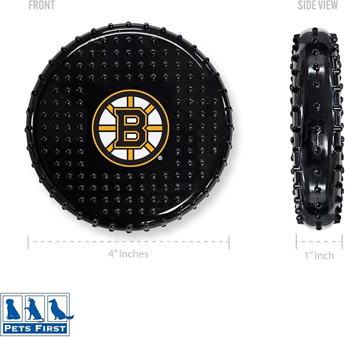 Pets First NHL Boston Bruins Hard-Nylon Bacon-Flavored Hockey-Puck Chew Toy, Indestructible Dog and Cat Chewy Toy, Tug, Fetch Toy, Sporty Fun Toy for Dogs
