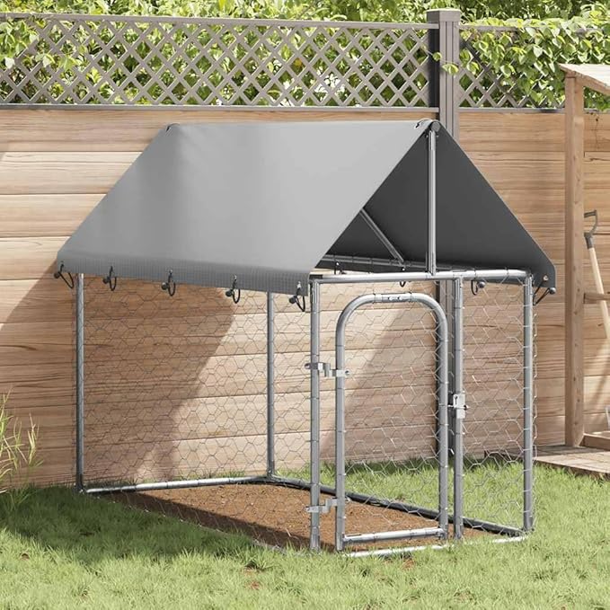 vidaXL Outdoor Dog Kennel, Dog Pen Kennel Playpen House with Roof, Heavy Duty Dog Crate Outdoor Metal Pet Animal Cage Fence for Yard