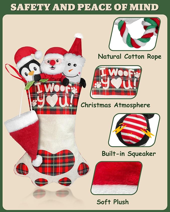Swooflia 5 Pcs Christmas Dog Toys Stocking Stuffers - Cat Hat Plush Squeaky Dog Toys for Small Dog Cat Puppy Pet to Keep Them Busy and Celebrate Xmas (Not for Big & Aggressive Chewer)