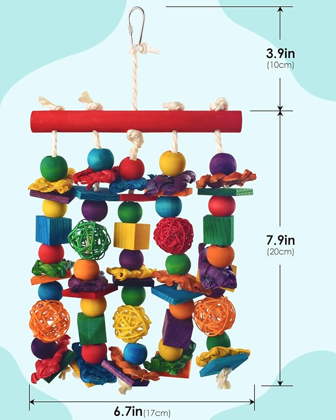 DBNESS Bird Toys, Parakeet Chewing Toy, Multicolored Natural Wooden Blocks Birds Parrot Tearing Toys mit Rattan Wicker Balls, for Medium Small Macaw Cockatoos Budgie Lovebird Cockatiel Conures
