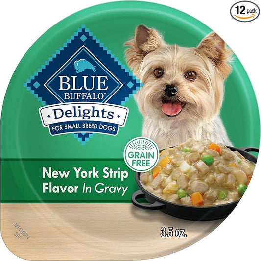 Blue Buffalo Delights Small Breed Natural Wet Dog Food, NY Strip Flavor in Gravy, 3.5-oz Cups, 12 Count