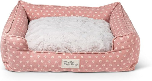 Fringe Studio Ditsy Block Dark Blush 24" W x 21" D x 7" H Small Rectangular Cuddler Pet Bed W/Reversible Cushion, 100% Cotton Canvas Exterior, Machine Washable, PetShop Collection (755SM002)