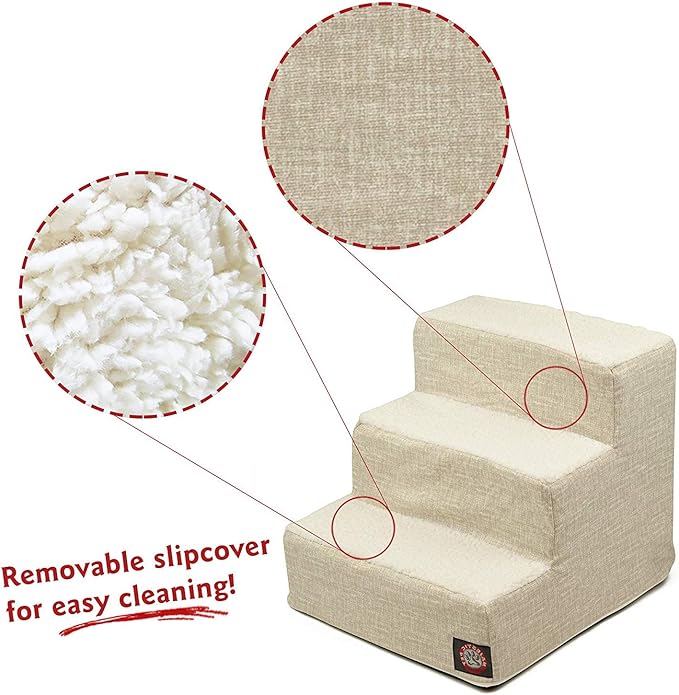 Majestic Pet 3 Step Portable Dog Stairs for Small Dogs to get on Bed Supports 250 lbs or Less – Dog Steps for High Bed with Machine Washable Cover –Pet Stairs for Cats Palette Heathered Frappe